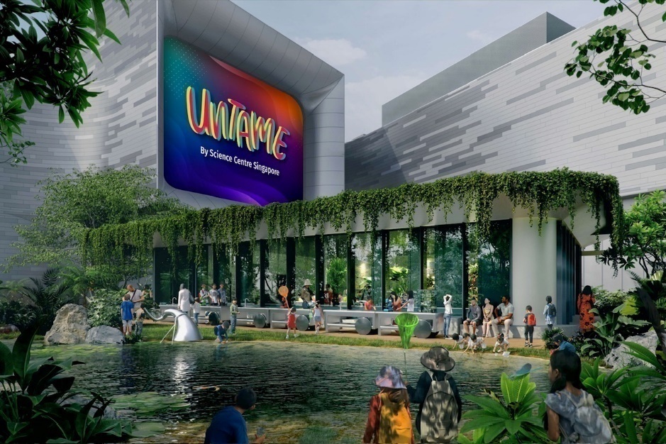 Visitors exploring the Eco-Lab in a lush garden setting at the new Science Centre.